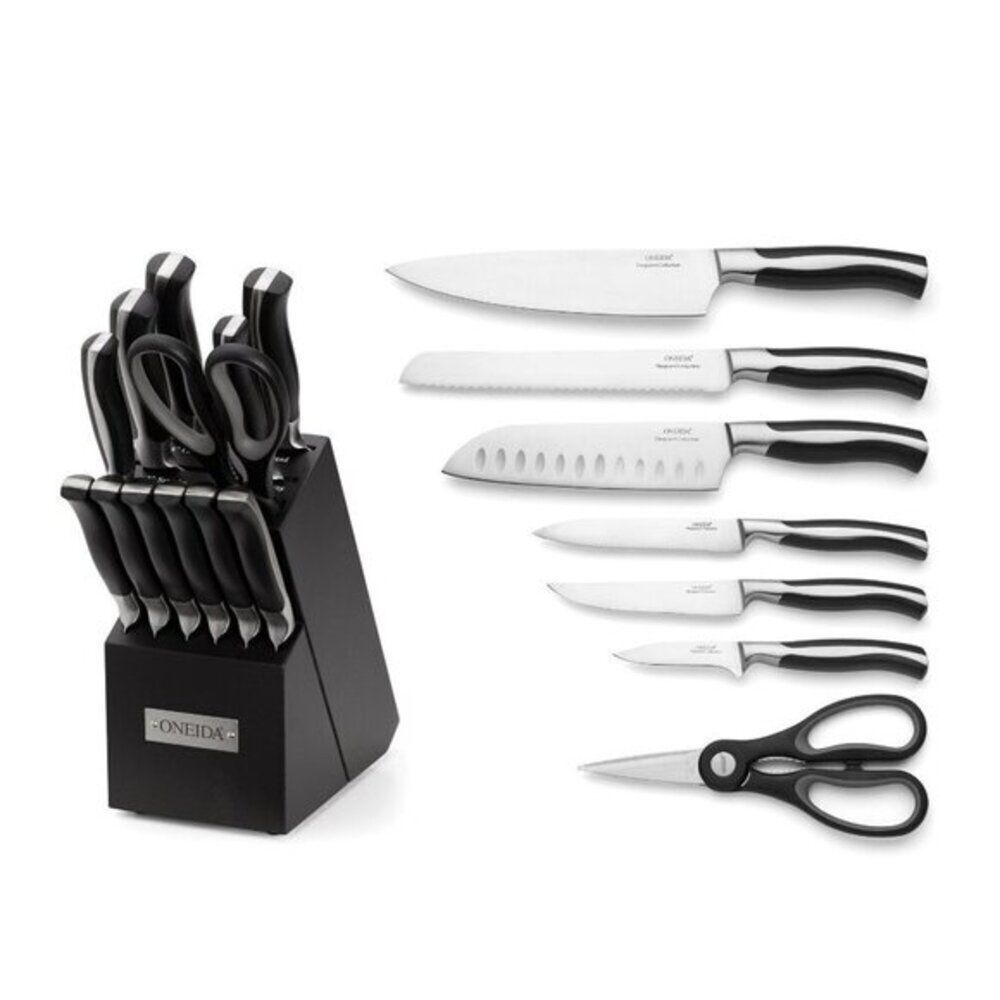 Oneida Vanguard Stainless Steel Blades 13 Piece‎ Tang Knife Set Hardwood …